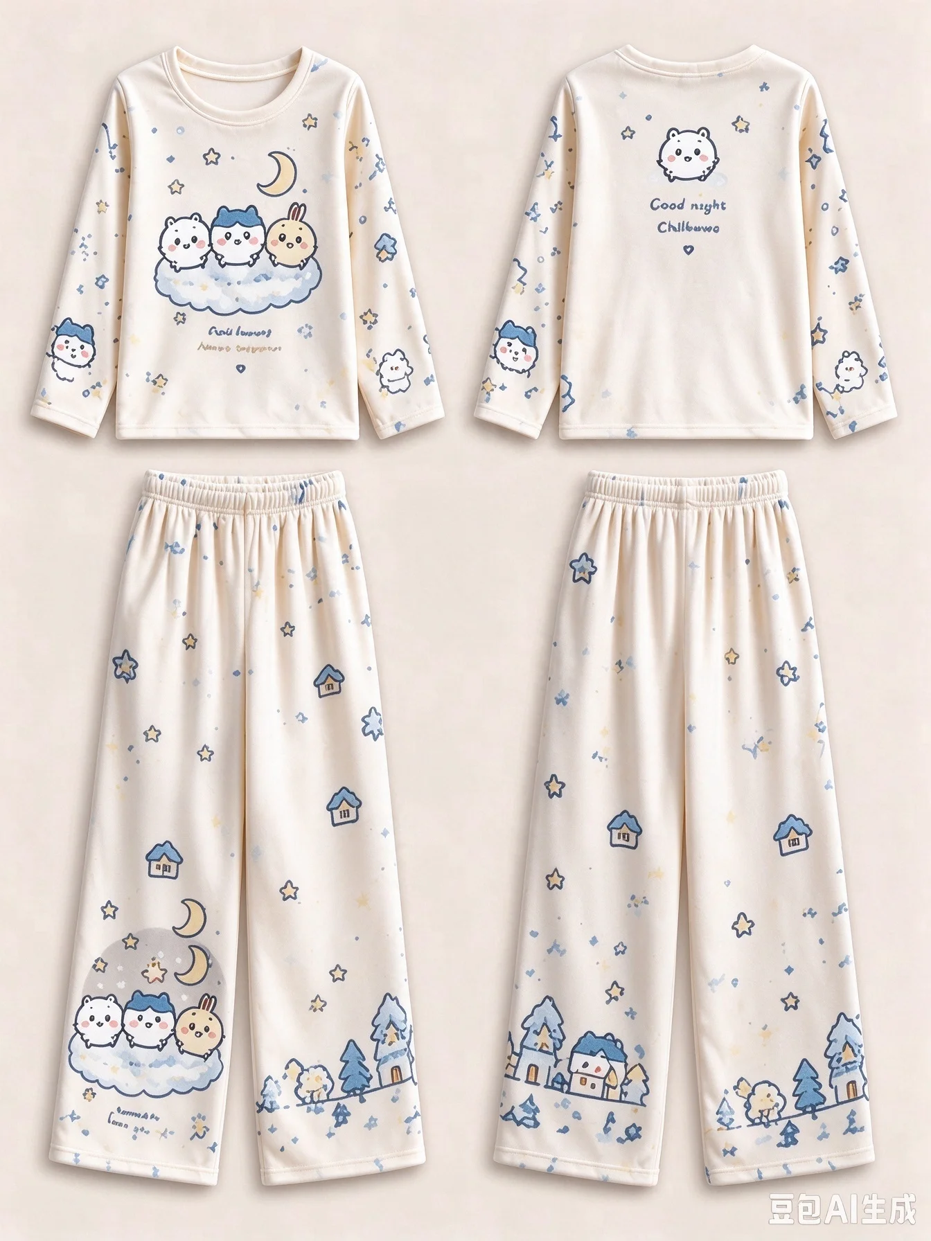 Popular Giekawa Cartoon Printed Two Piece Set Round Neck Long Sleeve Top Wide Leg Pants Cute Y2K Casual Set