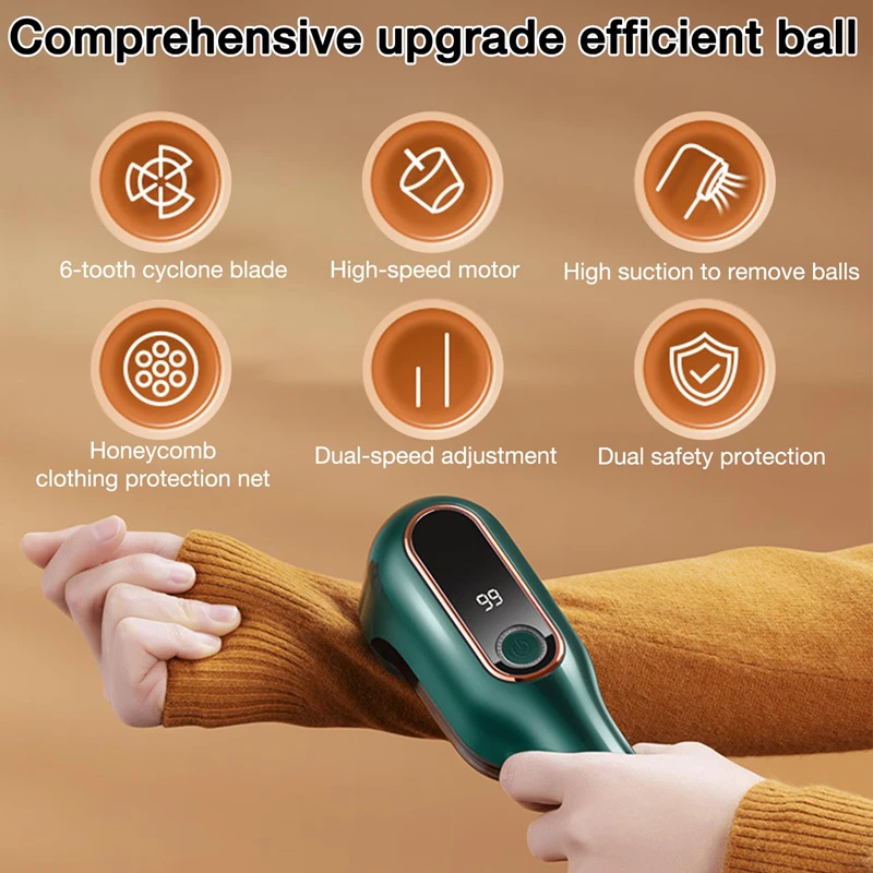Mini Electric Lint Remover With 6-Leaf Blades Rechargeable Fabric Shaver LED Digital Power Display Portable Clothes Defuzzer New