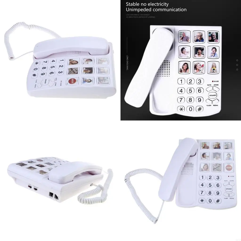 4X7E Fixed Landline Phone Big Button Desk Telephone With Number Memory and Redial Wall Mountable for Seniors