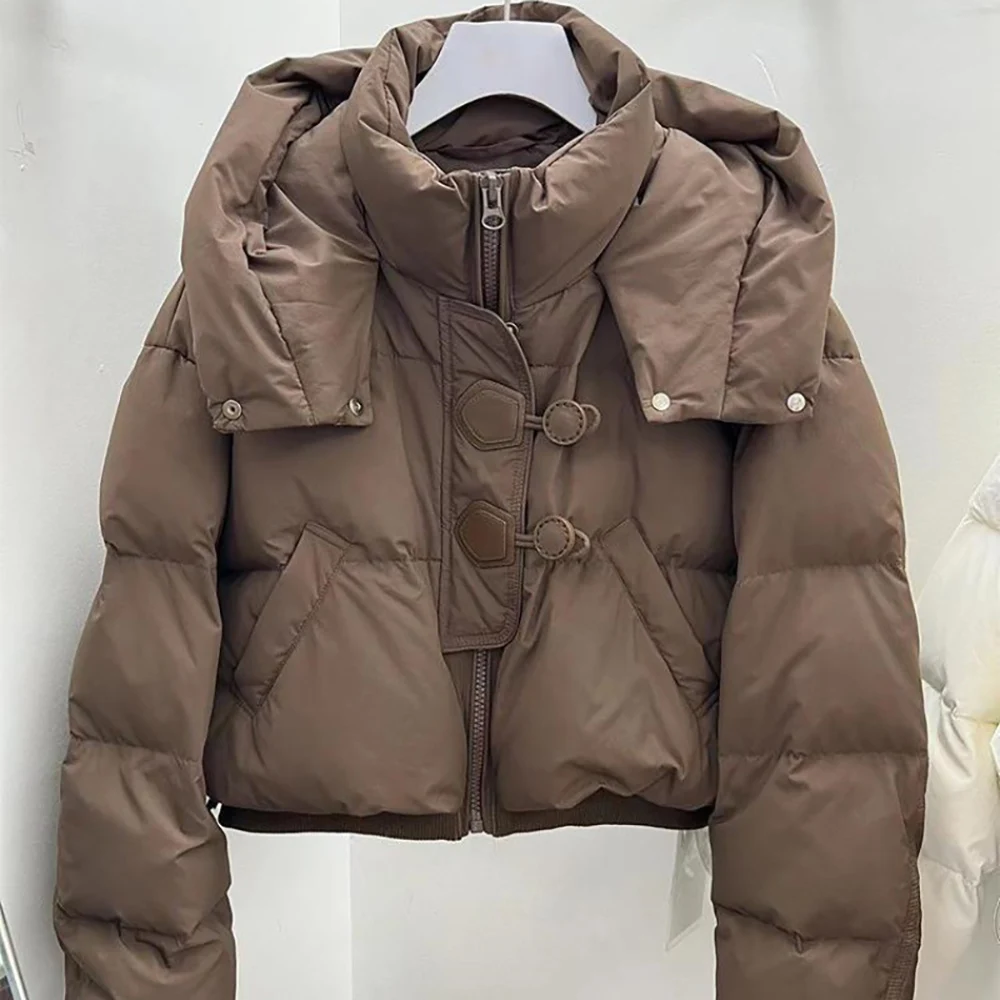 Women's Short Hooded Cotton Coats 2025 New Autumn Winter Solid Color Loose Stand Collar Quilted Jackets Thick Warm Outerwear