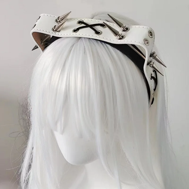 فاسق القط الأذن برشام عقال ثقافة فرعية حادة مخلب القط الصغير الجلود هيرباند سيئة فتاة الظلام القوطية أغطية الرأس #5