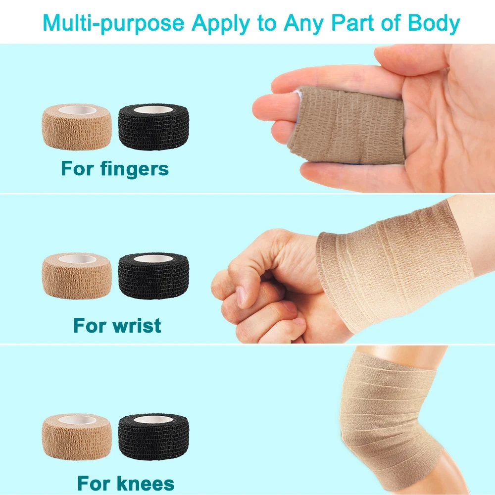 10 Rolls Cohesive Self-Adhesive Bandage Wrap Tape for Sports Injury Support Knee Ankle Wrist Shoulder Tattoo Aftercare Bulk Pack