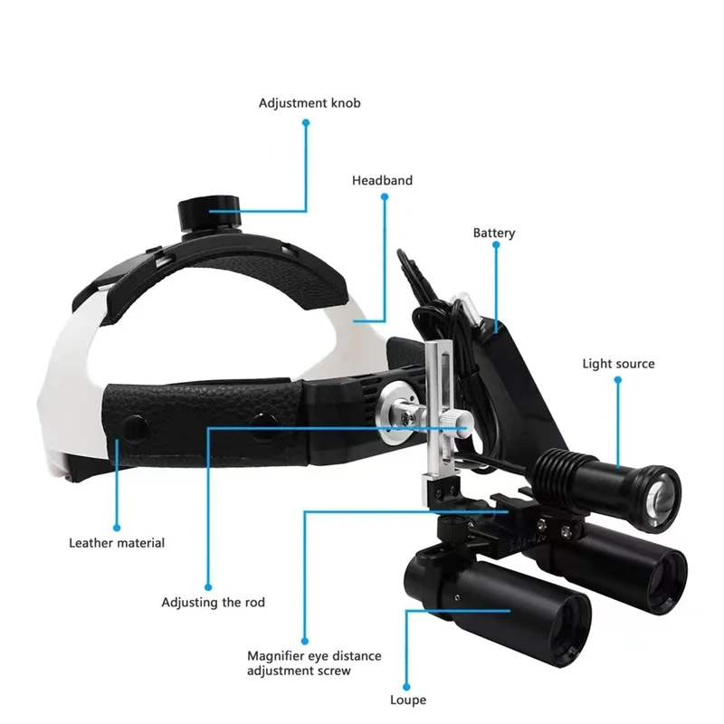 4X/5X/6X lupy laryngologiczne 280-600 MM lornetka lupa do kasku dentystycznego z 5W chirurgicznym reflektorem medycznym bateria litowa