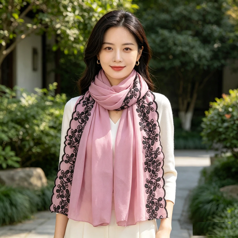 

Fashion Butterfly Embroidered Chiffon Long Scarf Ladies Sun Protection Shawl Muslim Hijab Wrap Bandanas Headband Turbante Mujer