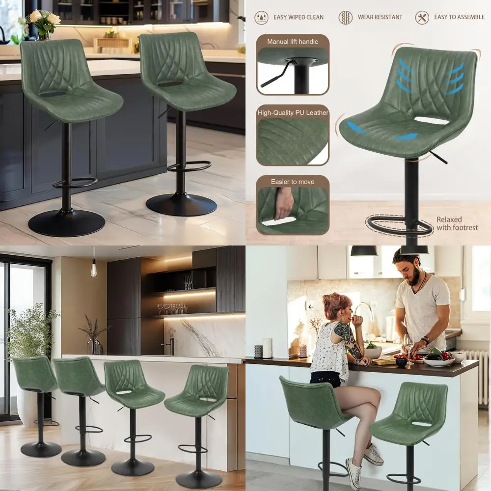 調節可能なバースツール 2 脚、カウンター高さ、オープンバック、フェイクレザー、モダンなデザイン