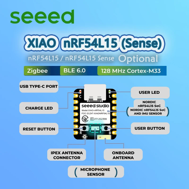 Seeed XIAO nRF54L15 / nRF54L15 Sense، 1/2/3/5/10 قطعة خيط، USB Type-C، 128 ميجا هرتز Arm Cortex-M33، BLE 6.0، Zigbee، شحن البطارية #1