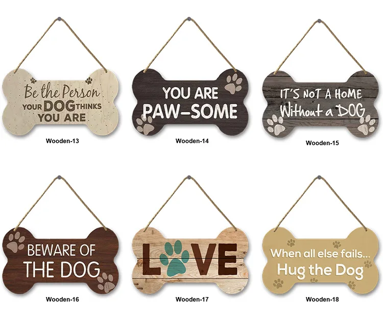 Dog Sign Wooden Plate Painting Irregular Bone Shape Hanging Crafts Wood Board Home Pet House Warning Wall Plaque DIY Custom Gift