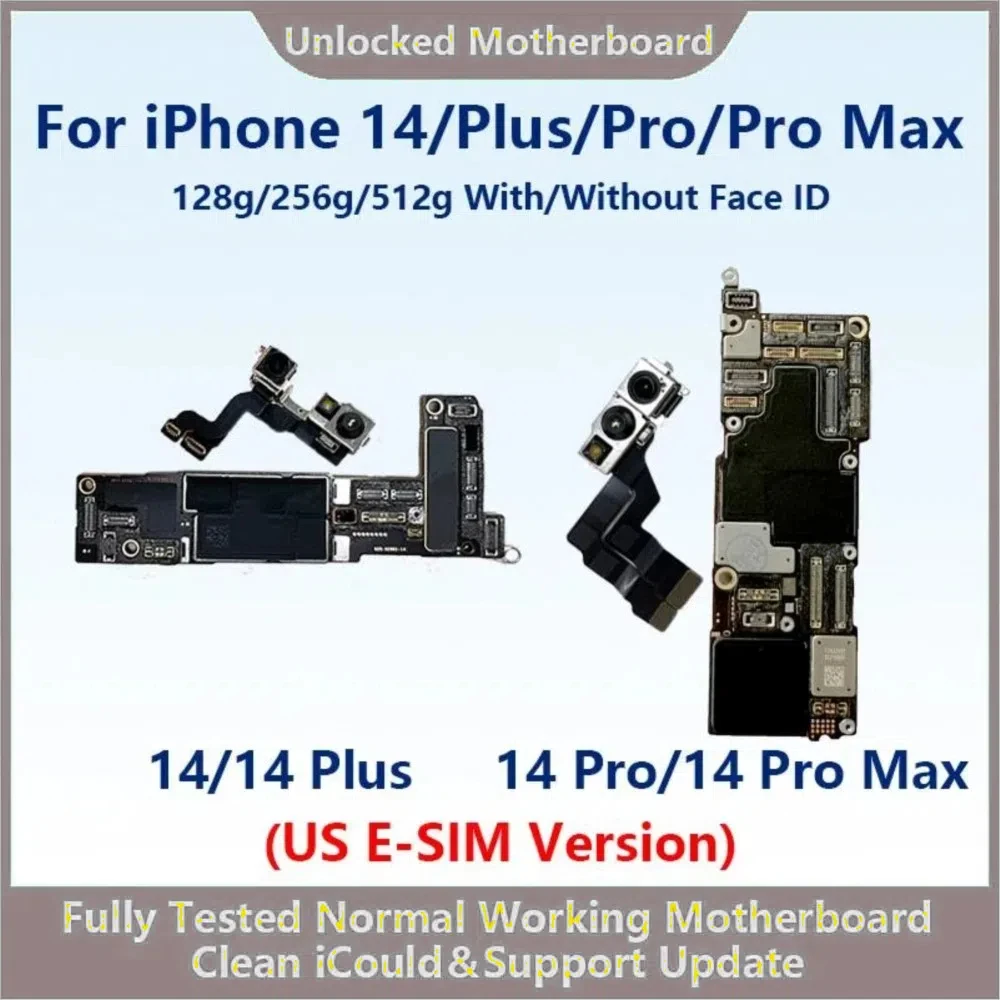 

Полностью протестированная материнская плата для iPhone 14/Plus/14 Pro Max с Face ID, чистая плата ICloud, поддержка обновлений, разблокировка SIM-версии.