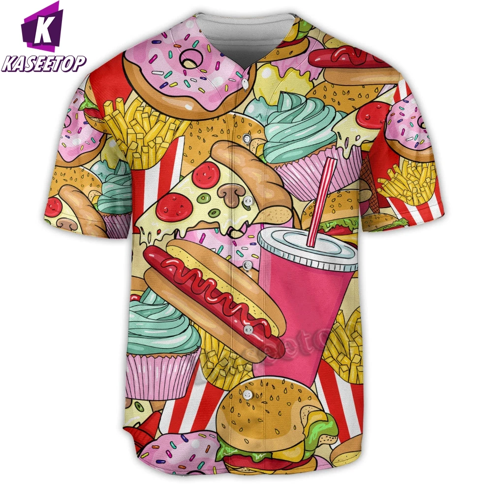 Men's Baseball Jersey Shirt Adult 3D Printing Shirt Food Fast Food Art Lover Hip Hop Tops T Shirt Streetwear Short Sleeve