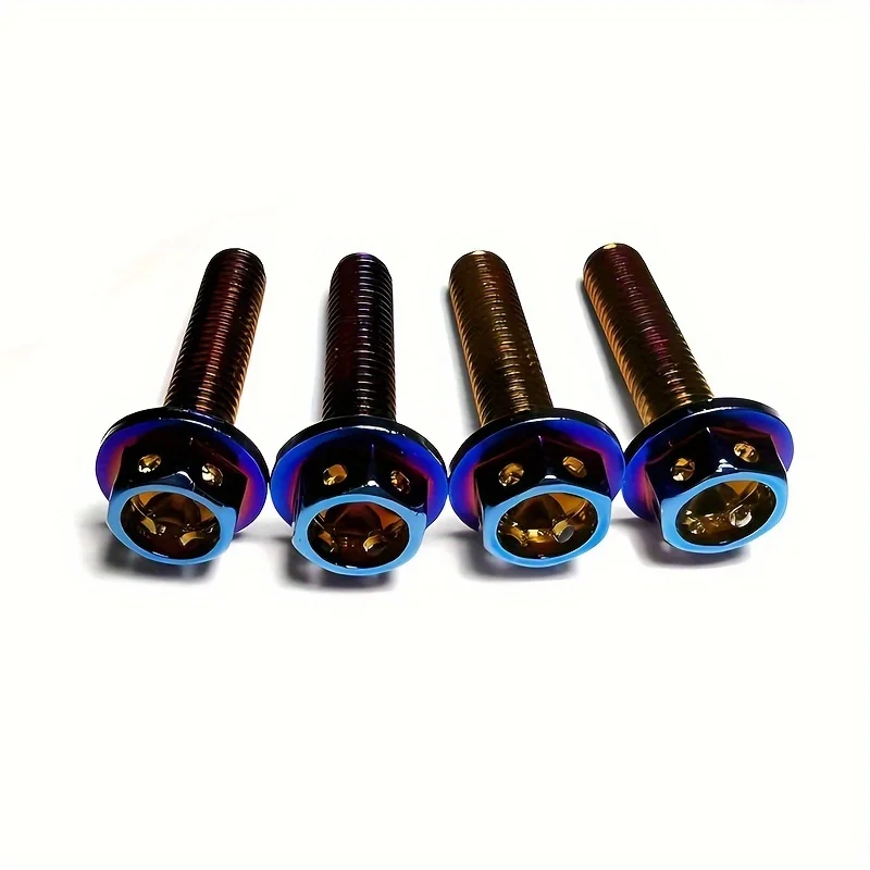 304 Stainless Steel Electroplated M6*30mm Outer Hex Hollow Flange Bolt, Burnt Blue Titanium for Electric Motorcycle Modification