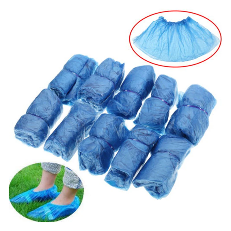 100 Pcs Medical Waterproof Boot Covers Plastic Disposable Shoe Covers Overshoes