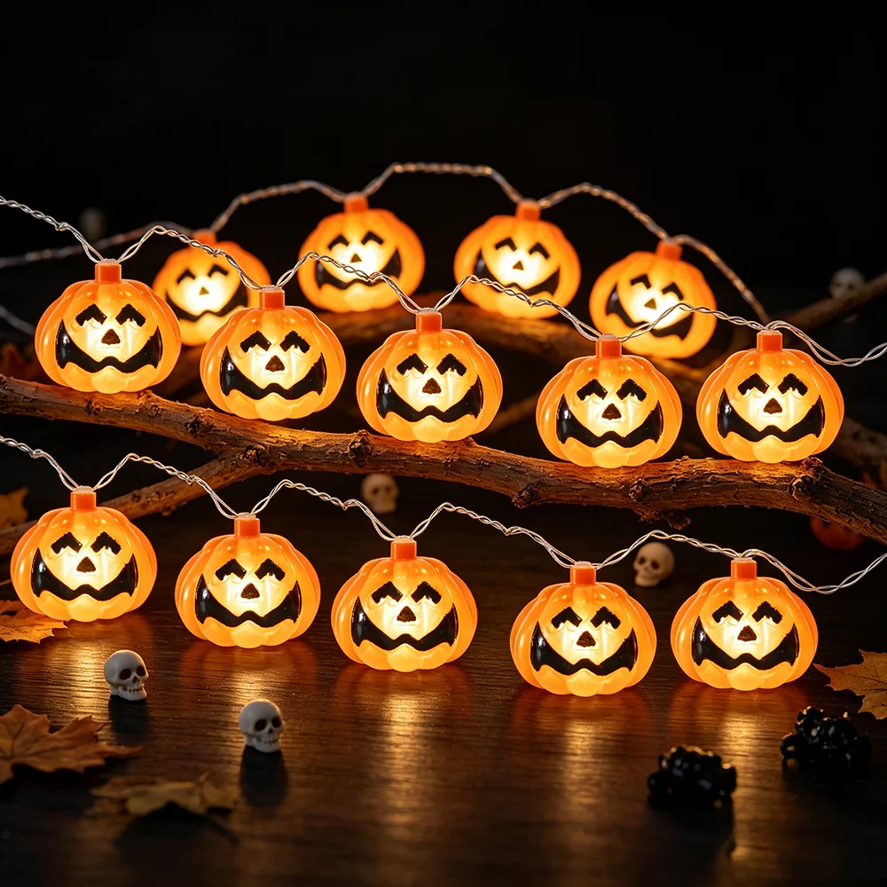 1/2/3 Sets Spooky Face Pumpkin LED String Lights, Decor for Halloween,Day of The Dead Indoor Courtyard Tabletop Window Sills