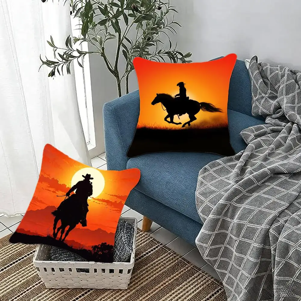 Dynamic Equestrian C-Cool Rider Horse Painting Cushion Cover Fluffy velvet Nordic style plush Living room sofa decorative