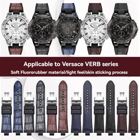Per Versace cinturino per orologio da uomo in gomma fluorurata VE Sport Tech VERB00118 218 cinturino in pelle + fondo in gomma sollevato