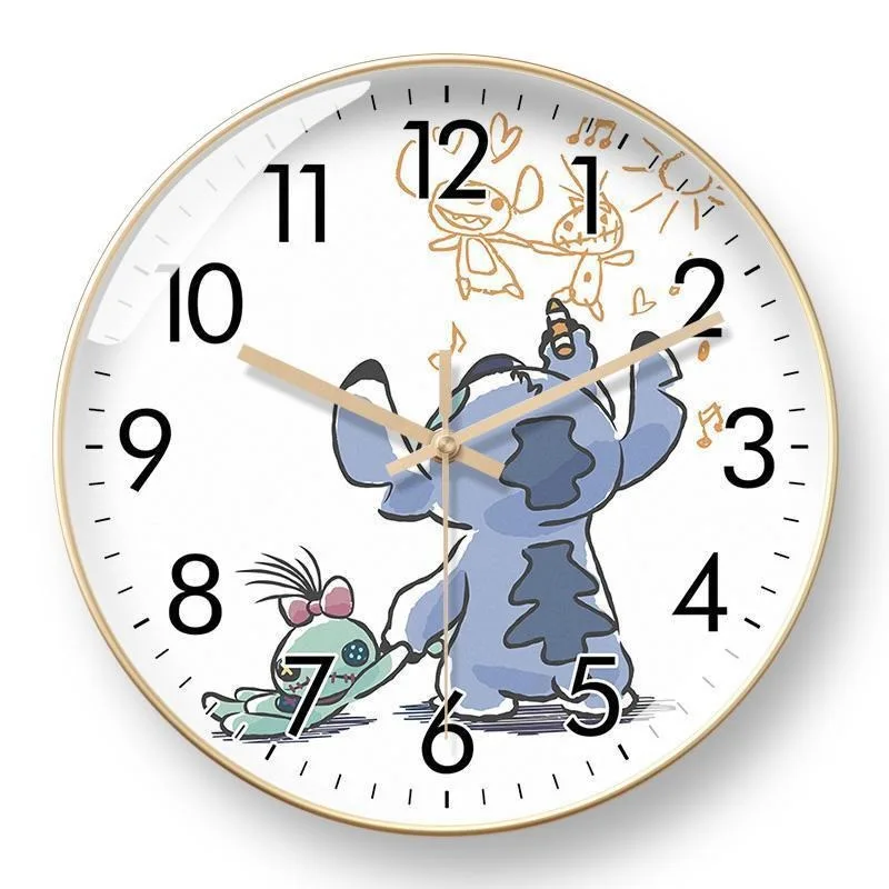 Disney Lilo & Stitch Cartoon Anime Wall Clock Cute Fashion Silent Quartz Clock Room Bedroom Decorative Pendant Children\'s Gift