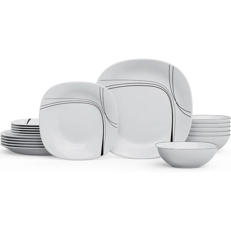 Glassware 18-piece Service 6, Easy To Clean, Dinner Plates, Plates, Bowl Covers, Modern Lines