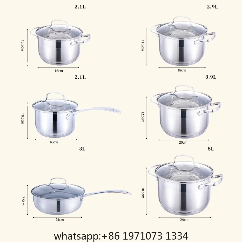 Stainless steel cookware set, thickened food grade 201 soup pot saucepan  non-stick pan household cookware