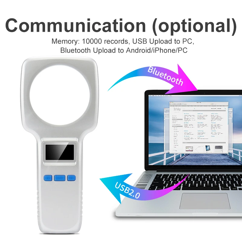 134.2KHz Animal Temperature Chip Reader RFID FDX-B Pet Temperature Measurement Scanner Gift Pet Temperature Glass Tag