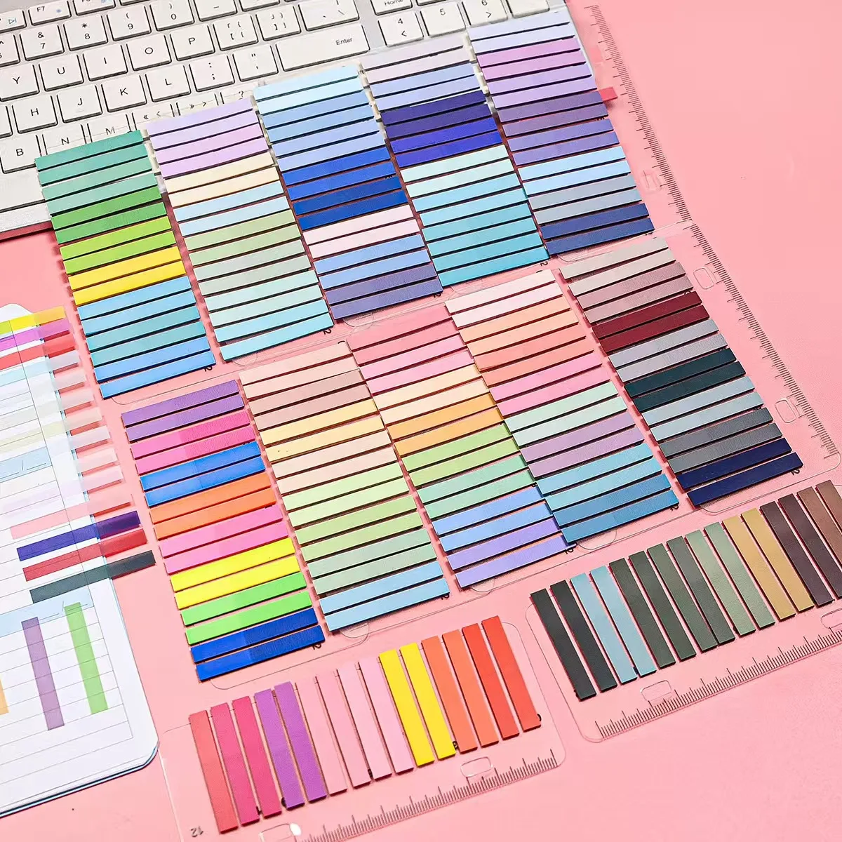 6 Packs / 12 Packs Morandi Index Tabs with Built-in Ruler, Multicolor Self-Stick Page Markers for Office & School Essentials