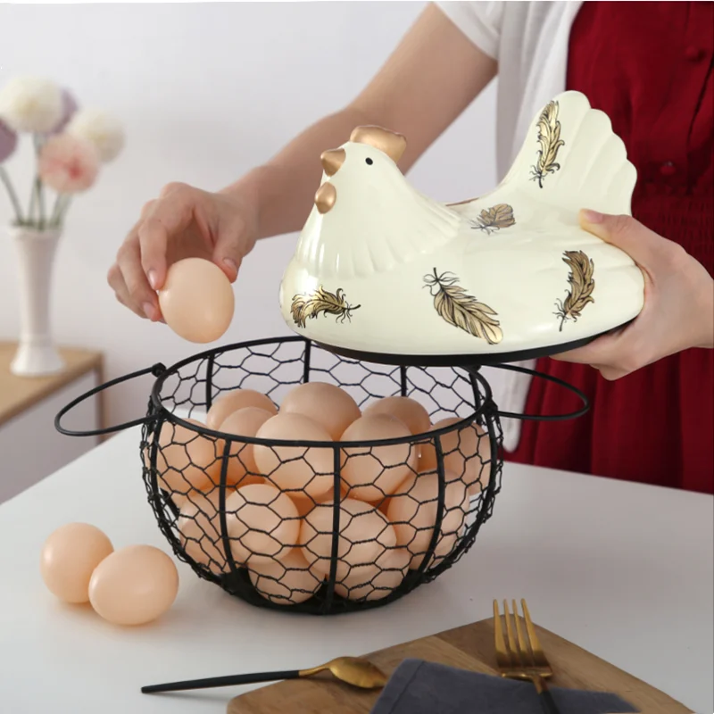 

Ceramic Egg Organizer, Storage Basket, Fruit, Garlic Container, Hollow Metal Basket, Kitchen Decoration Rack, Kitchen Organizer