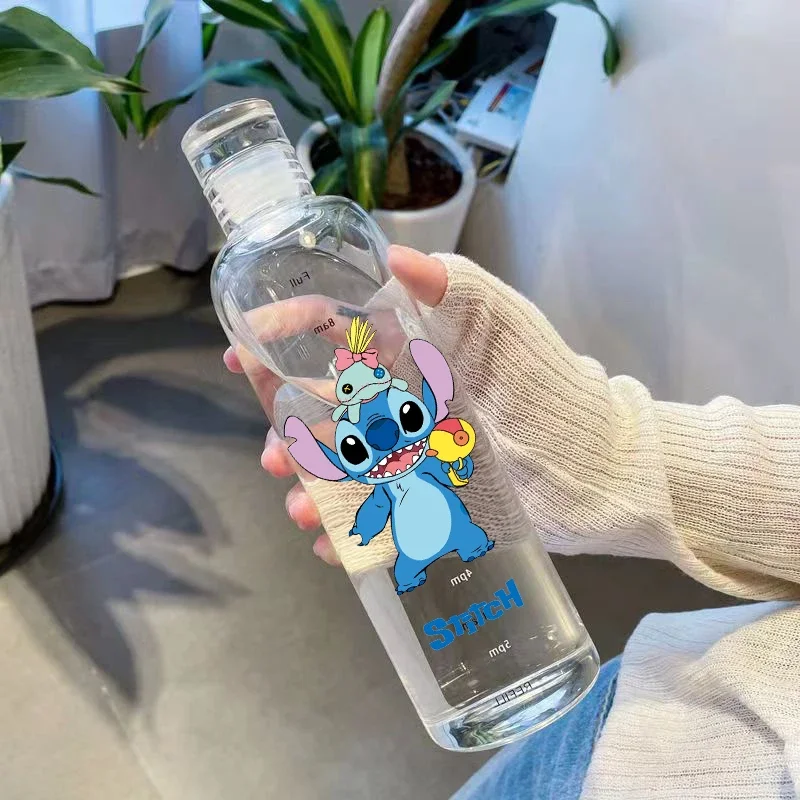 Nuevo 500ml Disney Stitch taza de agua botellas de agua plástico transparente Anime dibujos animados estudiante botella de agua Drinkware regalo a