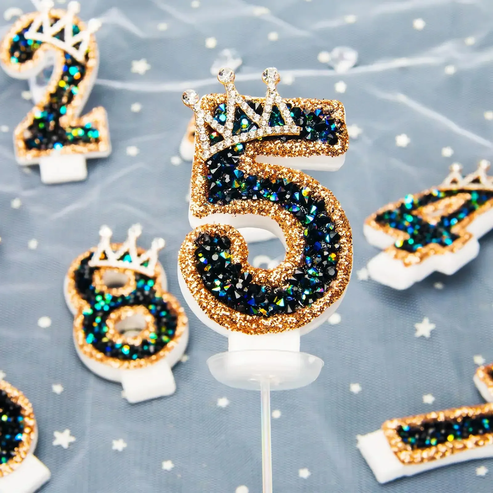 1pc Nummer 0-9 Verjaardagskaarsen Kroon Zwart en Gouden Verjaardagstaarten Grote Kaars voor Bruiloft Festival Feestdecoratie