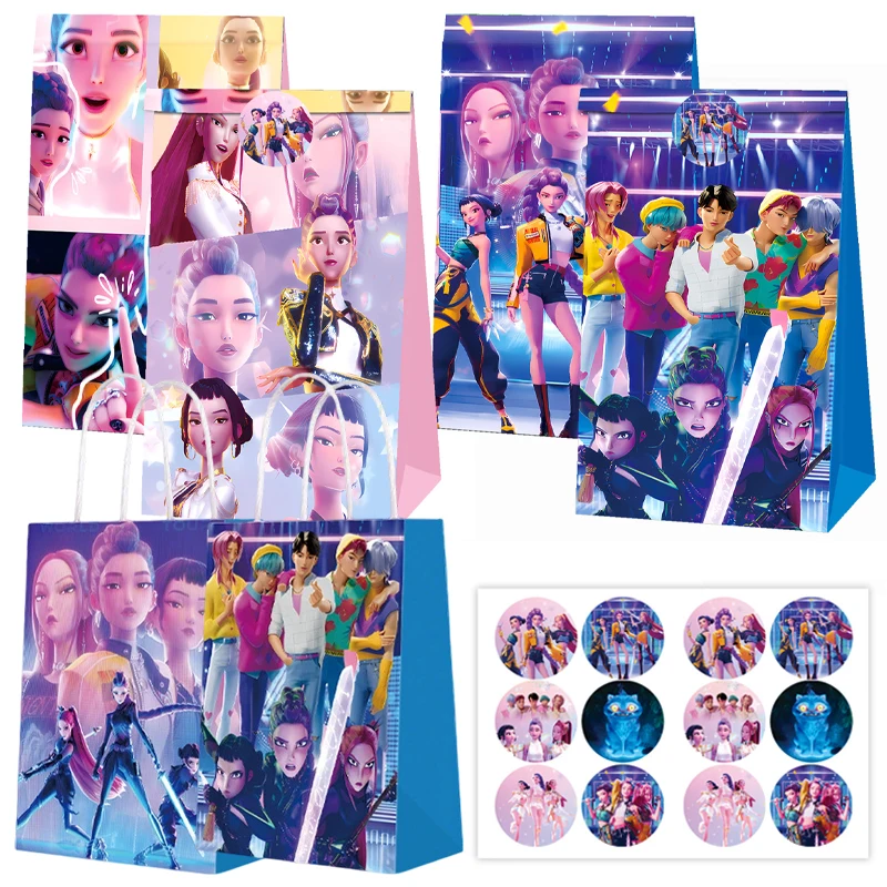 

5/12pcs Kpop Paper Bag Cartoon Shopping Bags Kraft Paper Gift Candy Cookie Bakery Packaging Bag Sticker Wedding Party Handbag