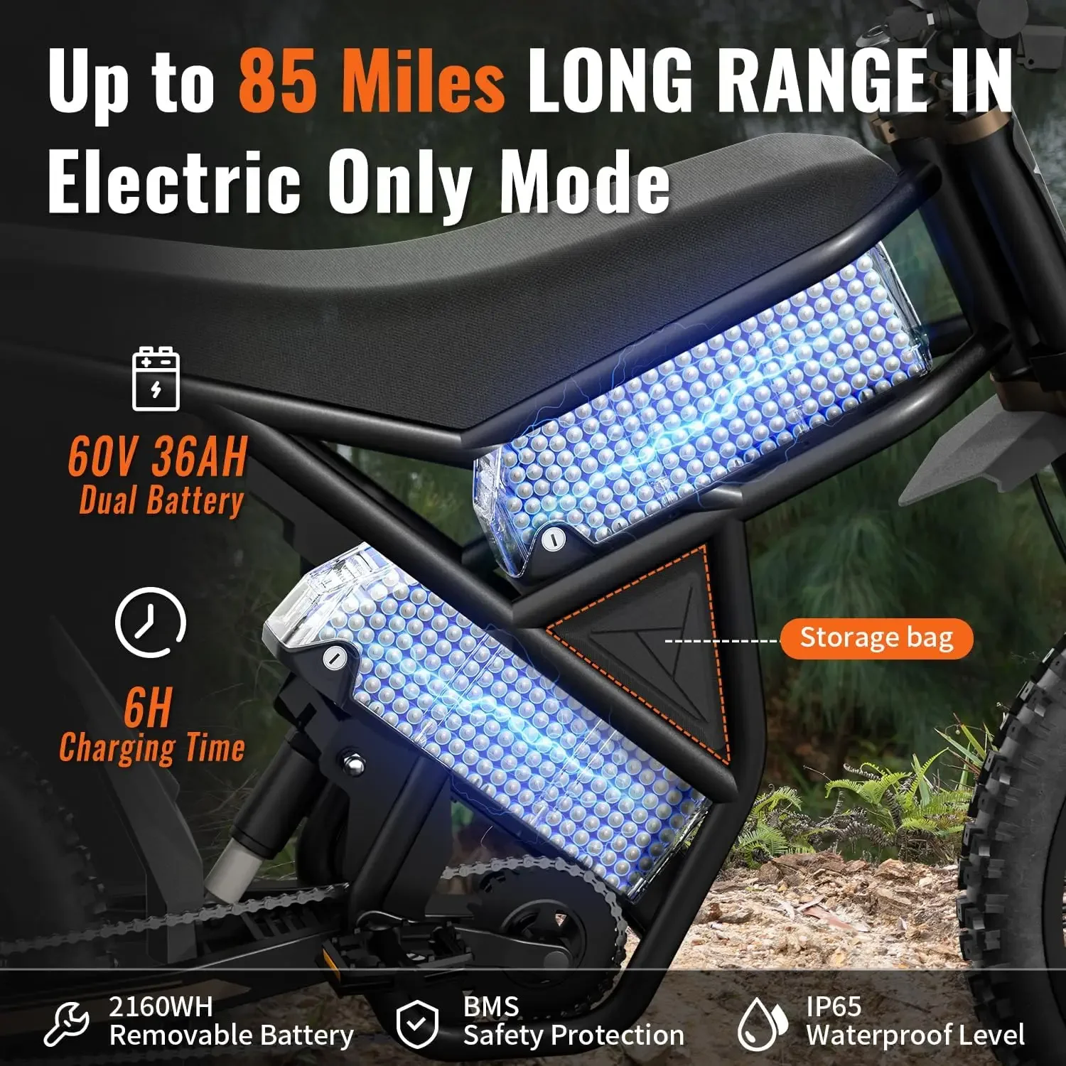 دراجة ترابية كهربائية 3000 وات للبالغين 60 فولت 50 ميجا في الساعة 36 4AH بطارية مزدوجة دراجة كهربائية نطاق 85 ميل 25 إطار دراجة نارية للطرق الوعرة