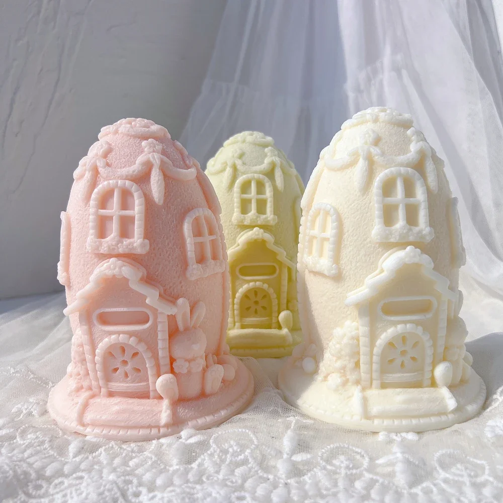 Easter Egg House Candle Silicone Mold Gingerbread House Icing Mansion Silicone Mould Spring Bunny Home Plaster Gypsum Mould