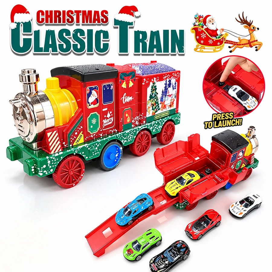Kids' Christmas Buddy Track Train, a 2-in-1 toy with a little race car that can be launched, interactive game holiday gift