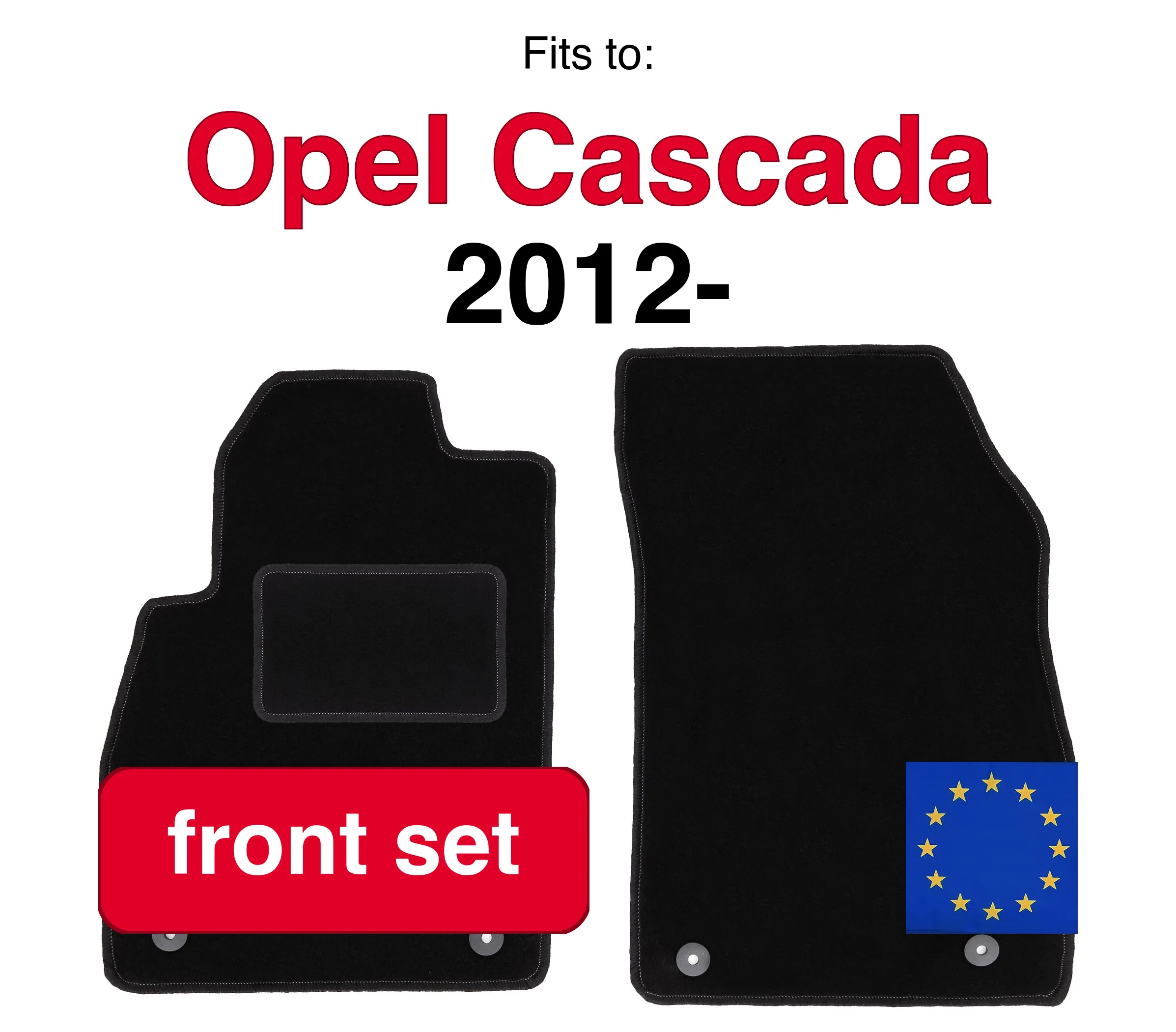 Image of Auto-Velours-Fußmatten vorne für Opel Astra J Schrägheck, Limousine, Kombi, Sports Tourer (2009-2015) - Schwarz (2 Stück) Set Auto-Fußmatten vorne