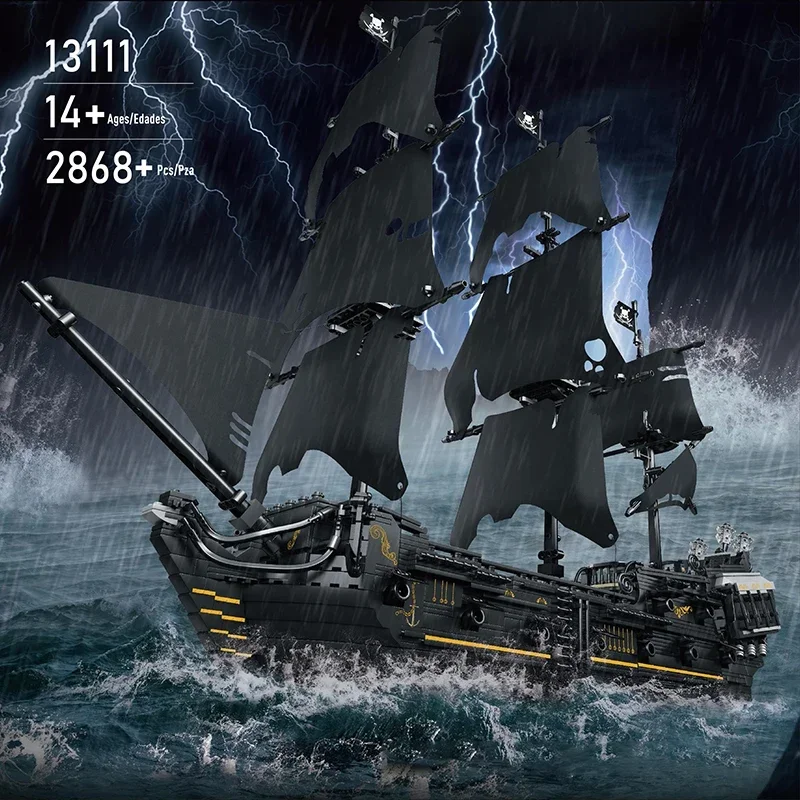 Pirates MOC Black Pirates Ship Model Kits Model 2868PCS Building Blocks Brick Toys for Children Boys Adult Birthday Gift