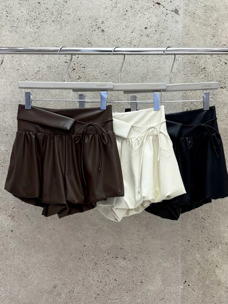 한국 스타일 스위트 보우 버블 스커트 여성 2025 가을 A라인 하이웨이스트 미니스커트 슬림 귀여운 우아한 젊은 패션 의상 트렌드