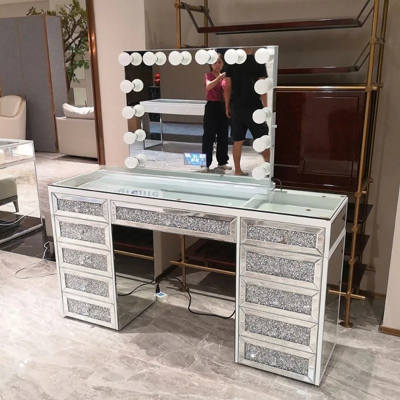 crystal table bedroom furniture set modern crushed diamond mirrored dresser