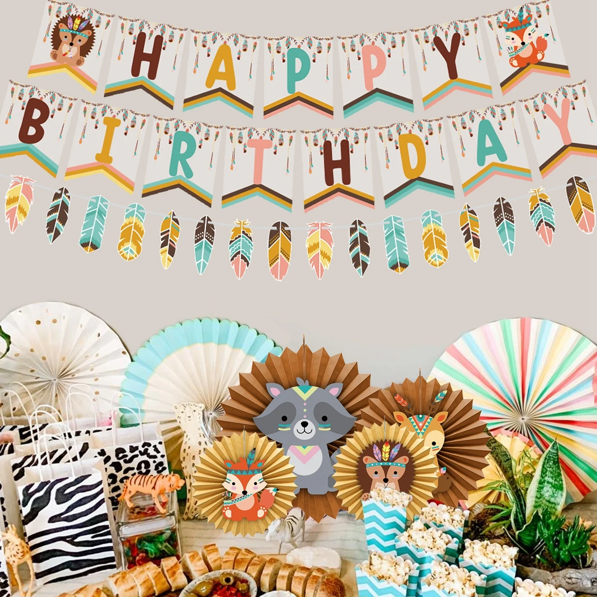 Woodland Animals Birthday Banner Fox Raccoon Latex Indian Wild Balloons for Birthday Baby Shower Gender Reveal decorazioni per feste