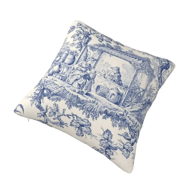 Custom French Toile De Jouy Navy Blue Motif Pattern Cushion Cover 45x45cm Polyester Pillow Case for Sofa Square Pillowcase