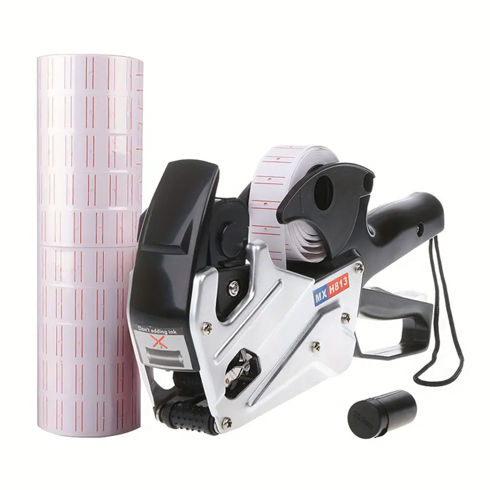 

1pcs Silver Metal 8-digit Label Gun with 5000 labels and 1 ink cartridge, suitable for office, retail, grocery store.