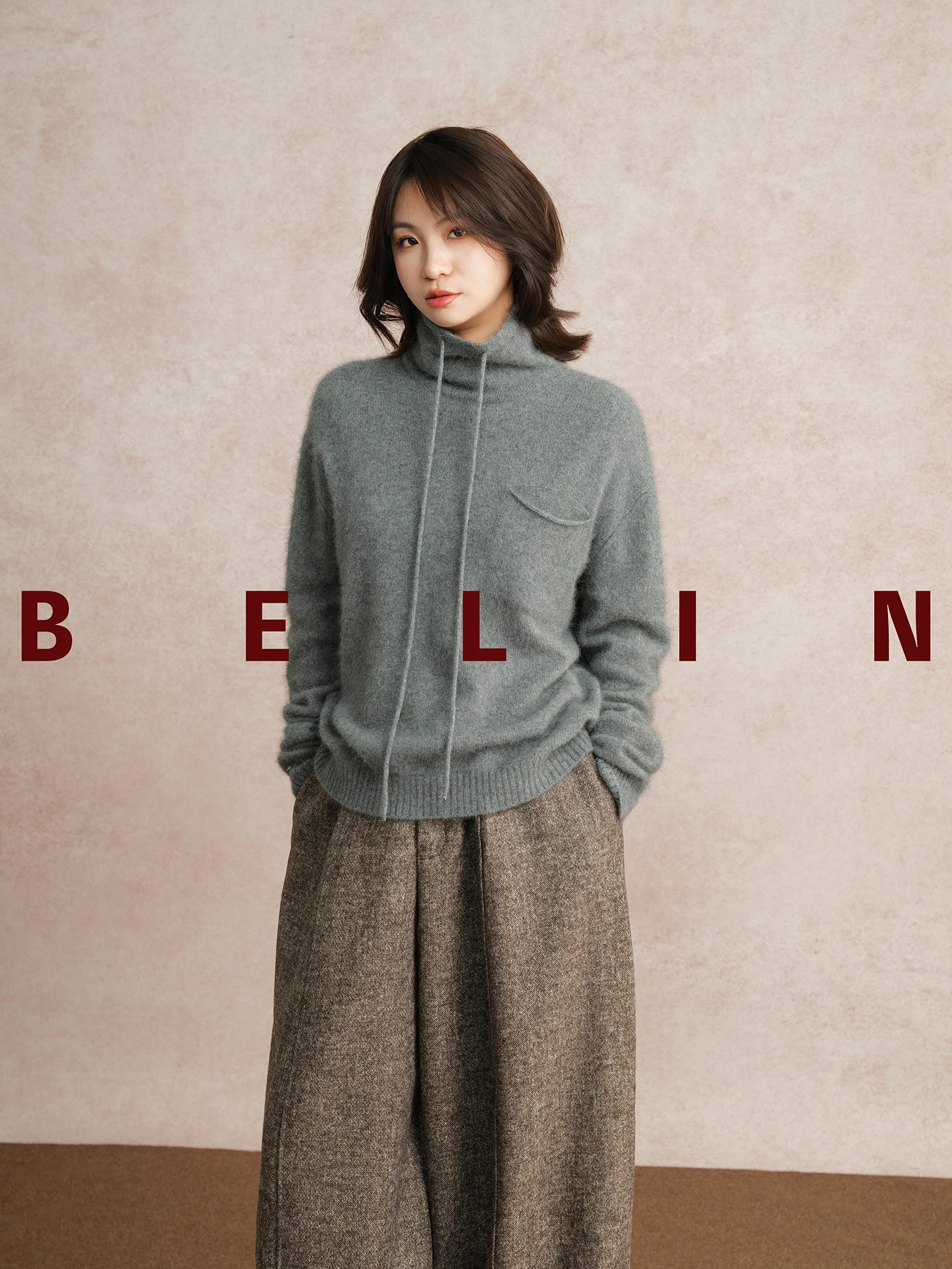 

Модный вязаный свитер Belin с высоким воротом и завязками, женский, из смесовой шерсти, на флисовой подкладке, облегающий топ с дизайнерским кроем