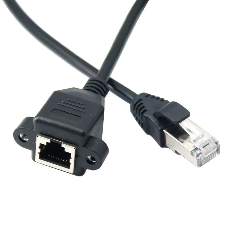RJ45 Male to Female Ethernet Extension Cable with Mounting Ears, Cat5E Panel Network Cord Screw Hole Design