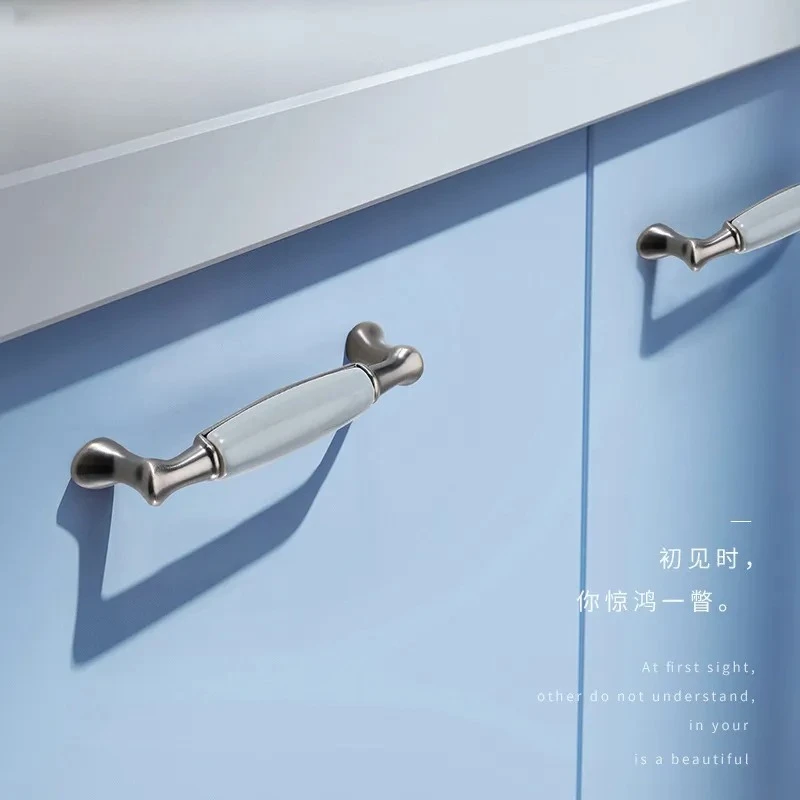 European Light Luxury Blue Gray Porcelain Ceramic Drawer Cabinet Door Handle for Kitchen Shoe Cabinet Wardrobe Furniture