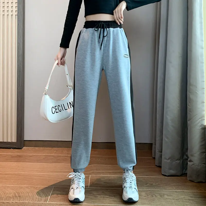 

Spring and Autumn Women's 2024 New Splicing Elasticized High-waisted Drawstring Pocket Fashion Solid Color Loose Casual Pants