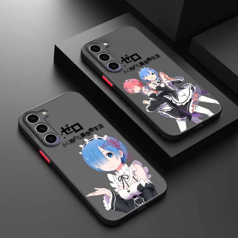 Cartoon Cute Ram Rem Phone Case For Samsung Galaxy S26 S25 S24 S23 S22 S21 FE Plus Ultra 5G Frosted Translucent Cover