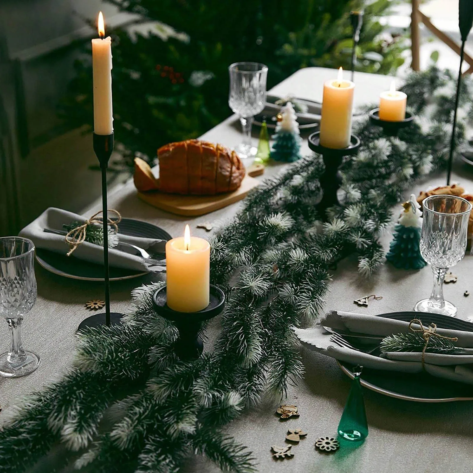 إكليل صنوبر صناعي لعيد الميلاد، إكليل شتوي أخضر للمنزل، الجدار، الشرفة، الطاولة، عباءة، ديكور داخلي وخارجي