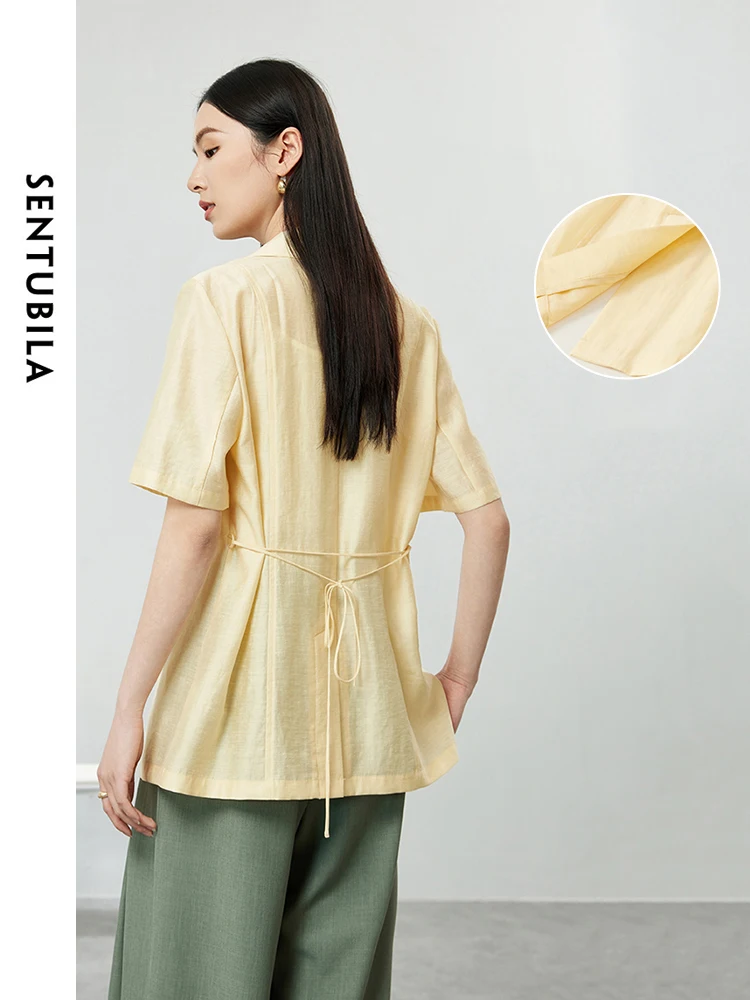 SENTUBILA Casual Short Sleeve Blazer Coat Woman Notched Single Breasted Split Suit Jacket 2024 Summer Female Clothes 142X53725