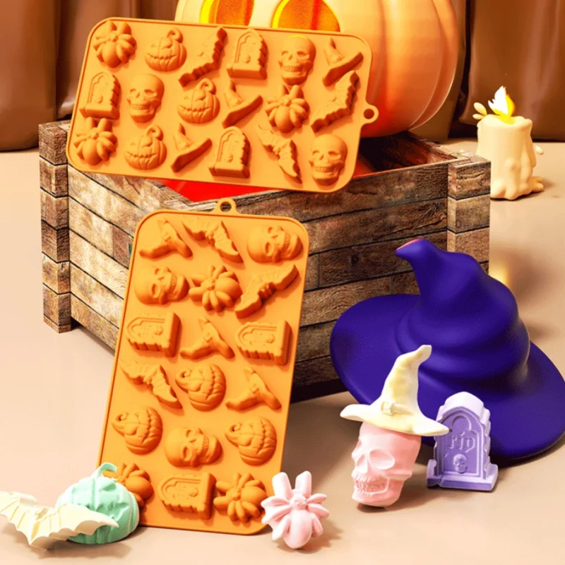 1pc Halloween Chocolate Mold Pumpkin Skull Spider Bat Silicone Cake Candy Cookie Ice Cube Jelly Mold Home Party Baking Mold