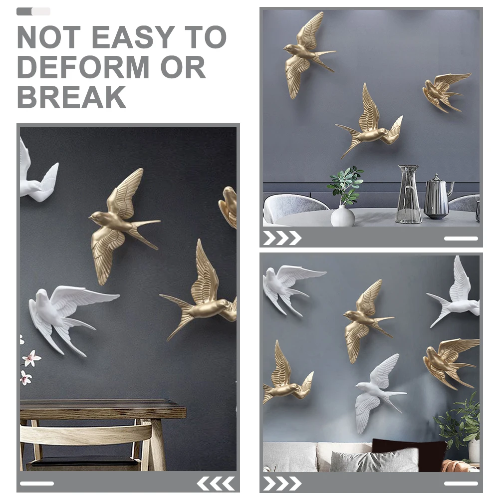 

2 Pcs Decorations Nordic 3D Bird Hanging Garden Wall Resin Crafts Creative Golden Ornaments