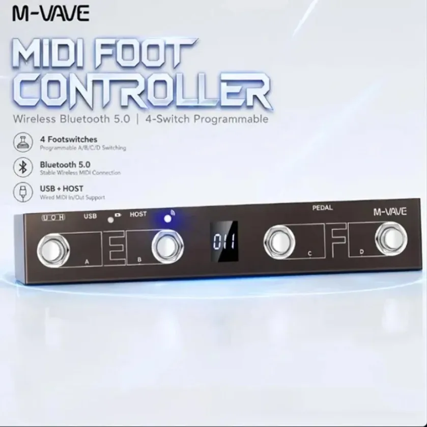 M-VAVE Chocolate MIDI Foot Controller Host Port 4 Switch OLED Bluetooth USB-C Programmable For Guitar Keyboard DAW Recording view 2