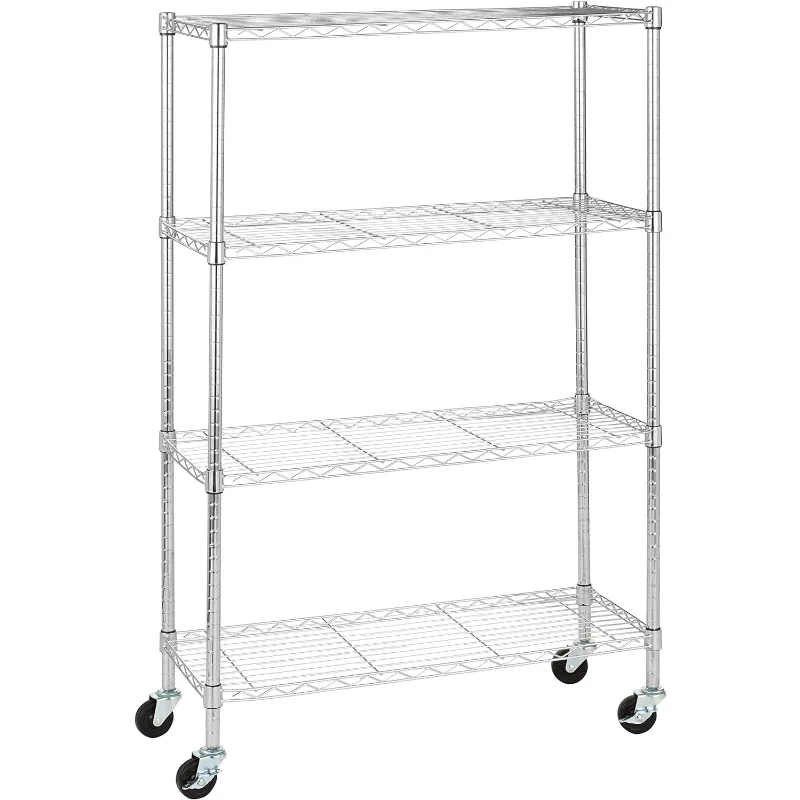 4-Shelf Adjustable, Heavy Duty Storage Shelving Unit on 3'' Wheel Casters, Metal Organizer Wire Rack, 36