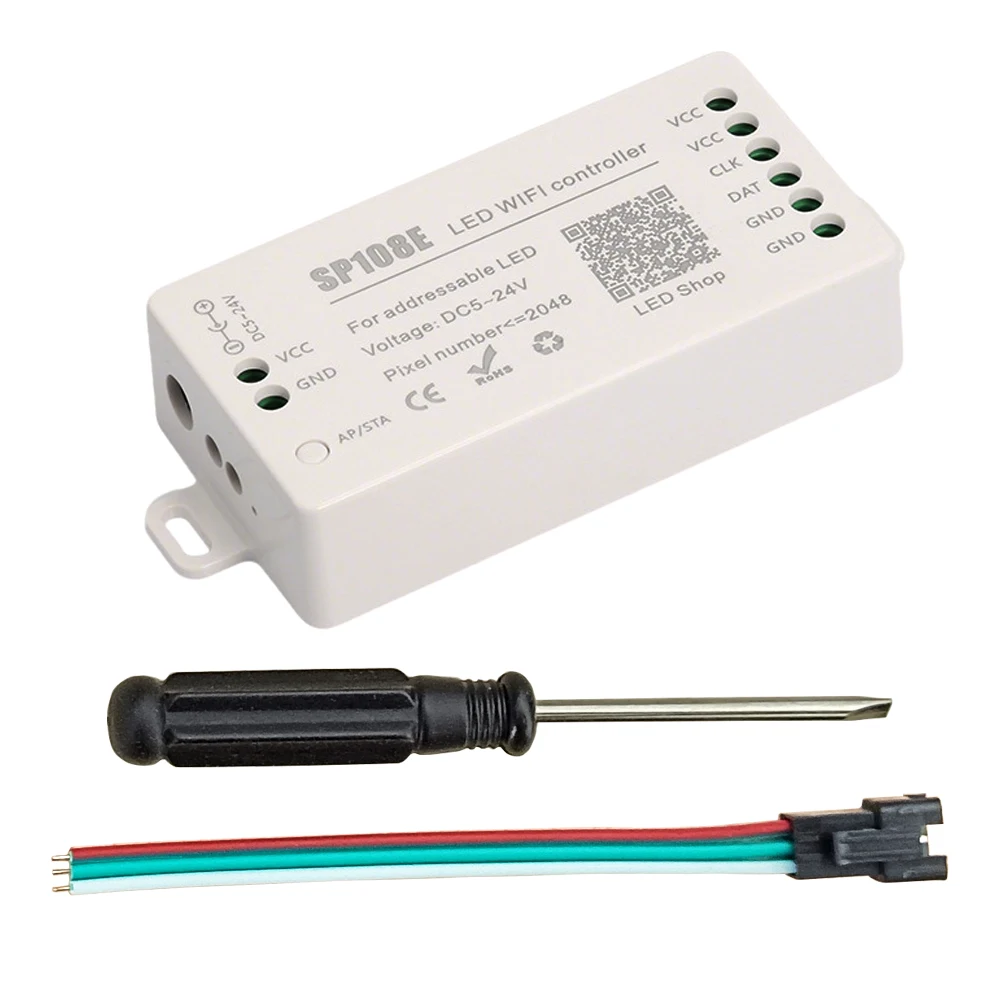 

Smart LED Light Strip Control Dimmer SP108E Wifi Pixel APP Addressable SMD COB Max 2048 Pixels DC5-24V for WS2812B WS2811