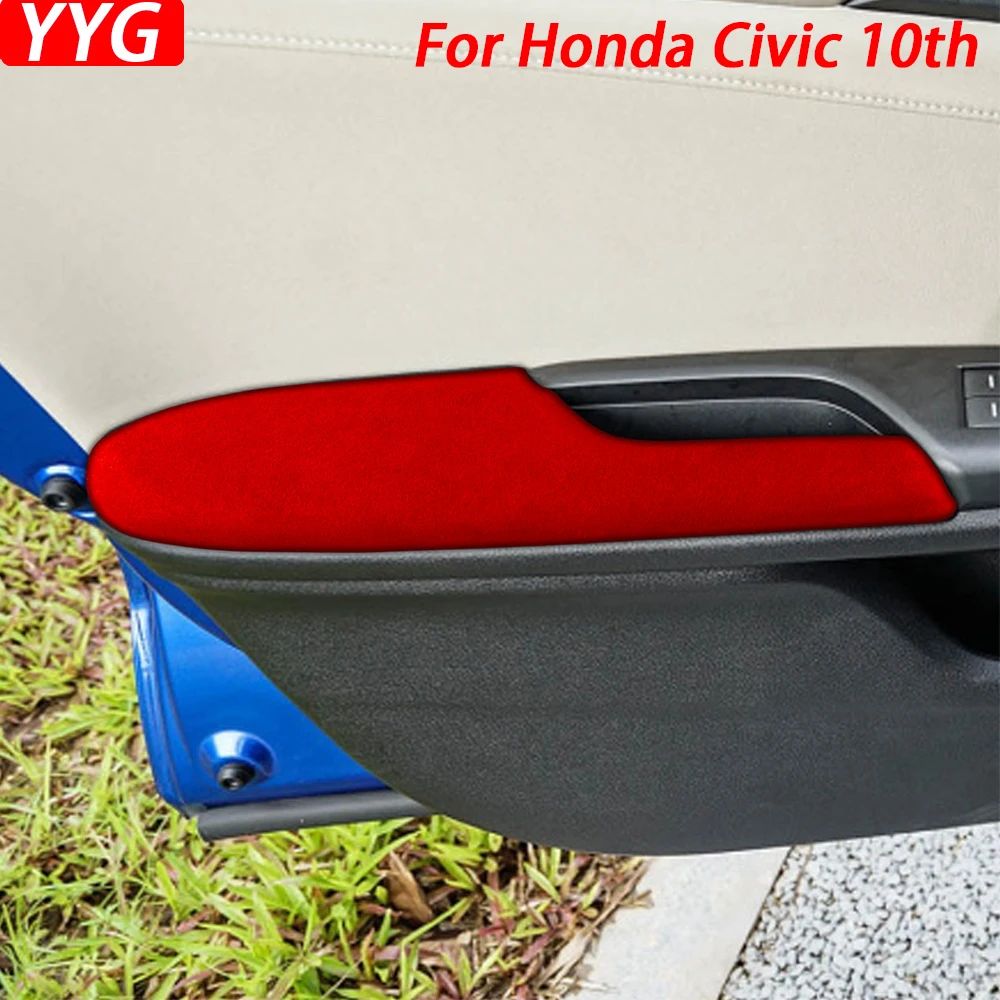 

For Honda Civic 10th 2016-2020 Red Suede Window Lift Door Armrest Panel Decorative Cover Car Interior Modification Accessories